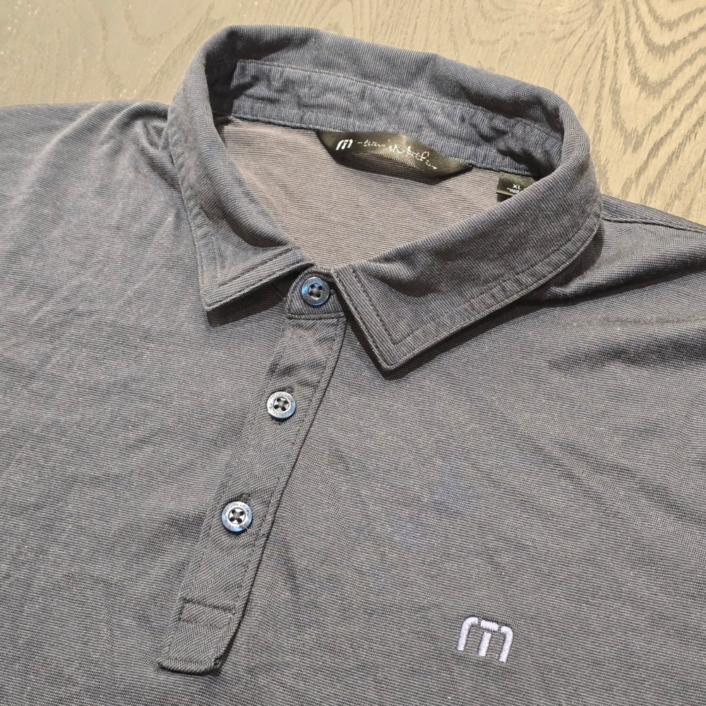 Travis‎ Mathew Mens XL Polo Shirt Grey Blue Pima Cotton Blend Short Sleeve Golf